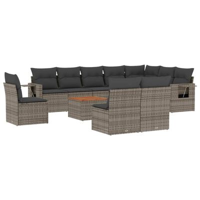 vidaXL Salon de jardin 11 pcs avec coussins gris résine tressée