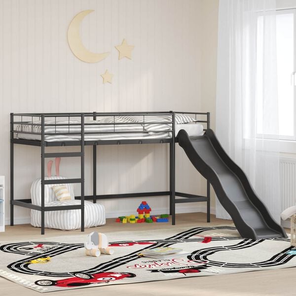 vidaXL Lit superpos&eacute; pour enfants avec toboggan Noir et anthracite