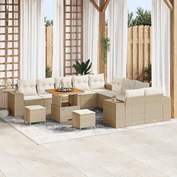 vidaXL Ensemble de canap&eacute; de jardin 13 pcs Beige et cr&egrave;me polyrotin