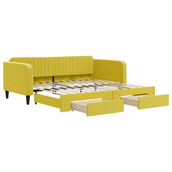 vidaXL Lit de jour avec gigogne et tiroirs jaune 100x200 cm velours