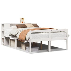 vidaXL Lit biblioth&egrave;que sans matelas blanc 135x190 cm bois pin massif