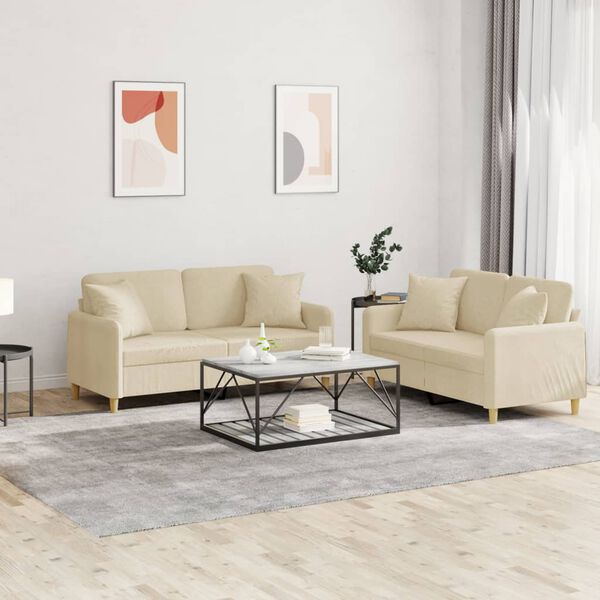 vidaXL Ensemble de canap&eacute;s 2 pcs avec coussins cr&egrave;me tissu