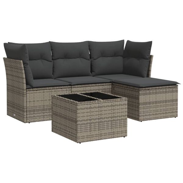 vidaXL Salon de jardin 5 pcs avec coussins gris r&eacute;sine tress&eacute;e