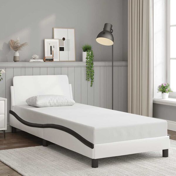 vidaXL Cadre de lit Dover blanc et noir 90x200 cm similicuir