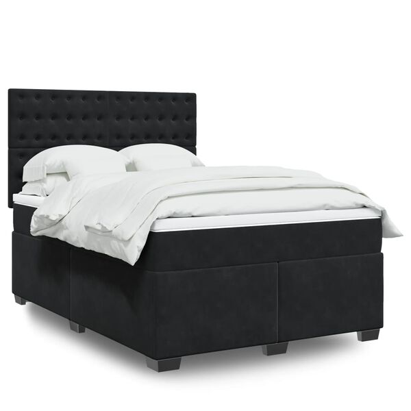 vidaXL Sommier &agrave; lattes de lit avec matelas Noir 140x200 cm Velours