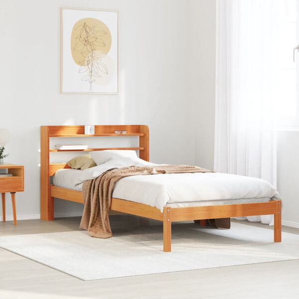 vidaXL Cadre de lit avec tête de lit sans matelas cire marron 75x190cm