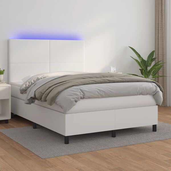 vidaXL Sommier &agrave; lattes de lit avec matelas et LED Blanc 140x200 cm