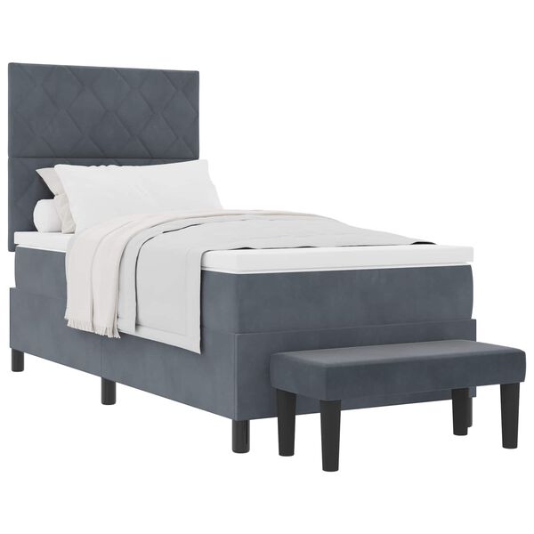 vidaXL Lit &agrave; ressorts avec matelas Gris fonc&eacute; 90 x 200 cm Velours