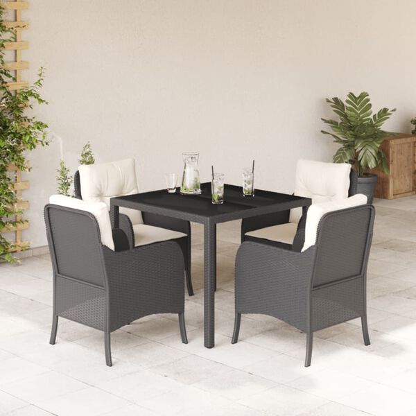 vidaXL Ensemble &agrave; manger de jardin coussins 5pcs Noir R&eacute;sine tress&eacute;e
