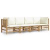 vidaXL Salon de jardin 4 pcs avec coussins blanc cr&egrave;me bambou