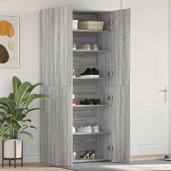 vidaXL Cabinet &agrave; chaussures Gris 80 x 35.5 x 180 cm Bois d'ing&eacute;nierie