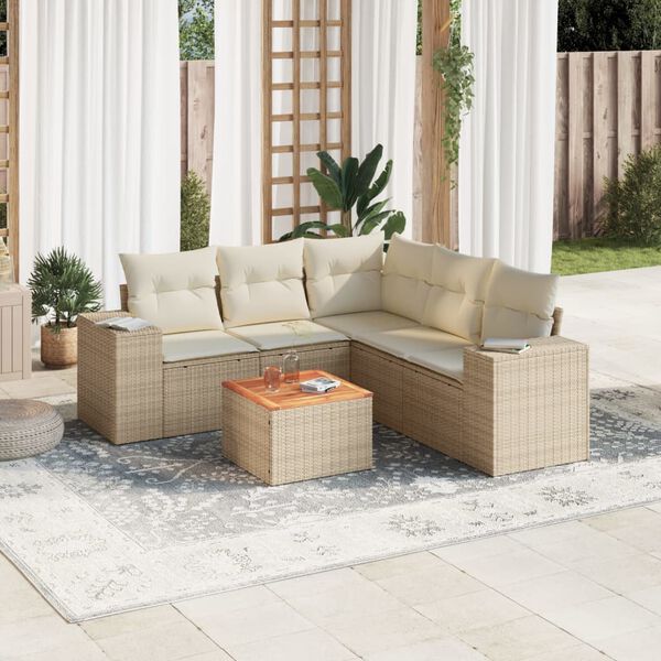 vidaXL Salon de jardin avec coussins 6 pcs beige r&eacute;sine tress&eacute;e