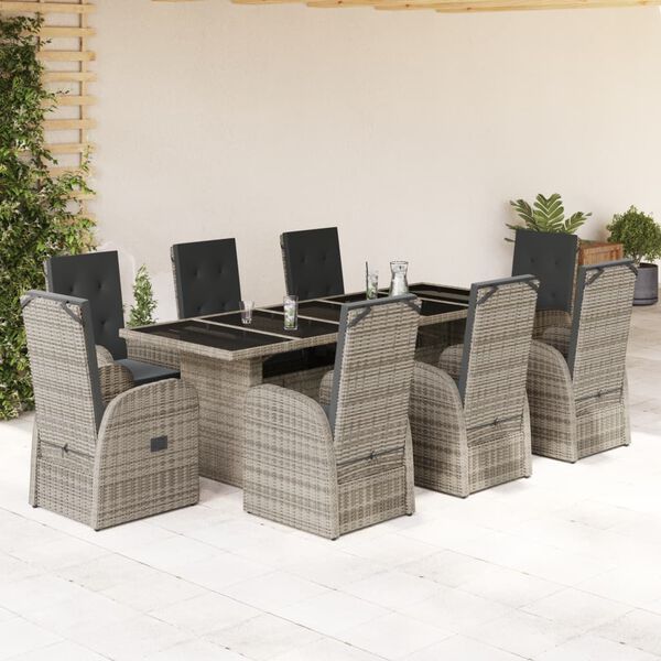 vidaXL Ensemble &agrave; manger de jardin 9 pcs coussins gris r&eacute;sine tress&eacute;e