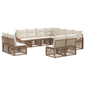 vidaXL Ensemble de canap&eacute; de jardin 11 pc Beige polyrotin
