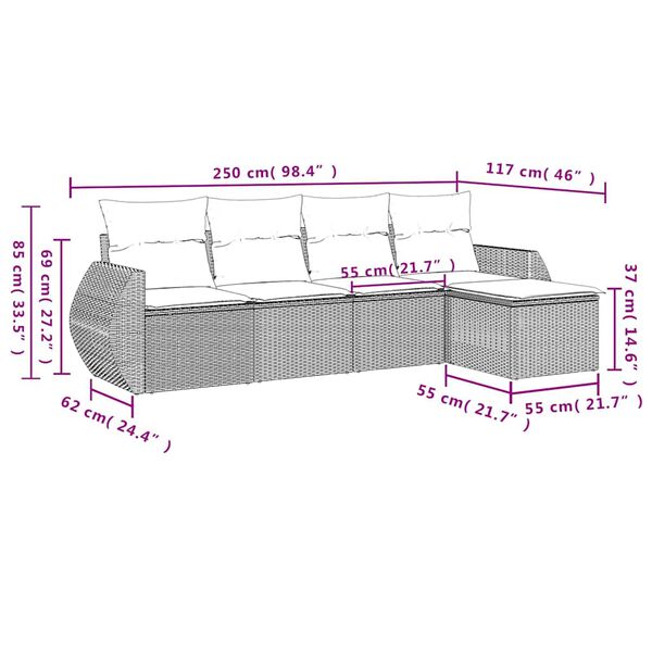 vidaXL Salon de jardin 5 pcs avec coussins noir r&eacute;sine tress&eacute;e
