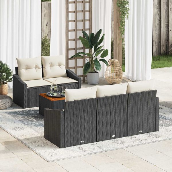 vidaXL Ensemble de canap&eacute; de jardin avec coussin 6 pcs Noir polyrotin