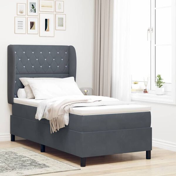 vidaXL Lit &agrave; ressorts avec matelas Gris fonc&eacute; 200 x 100 cm Velours