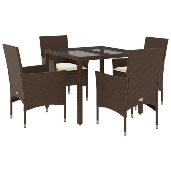 vidaXL Ensemble &agrave; manger de jardin et coussins 5pcs marron rotin verre