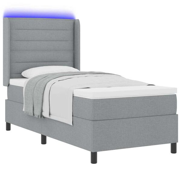 vidaXL Lit &agrave; ressort LED avec matelas Gris clair 90 x 200 cm tissu
