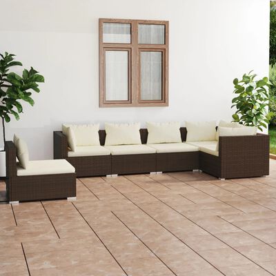 vidaXL Salon de jardin 6 pcs avec coussins Résine tressée Marron