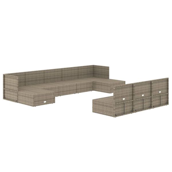 vidaXL Salon de jardin 10 pcs avec coussins Gris R&eacute;sine tress&eacute;e