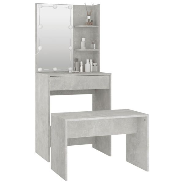 vidaXL Ensemble de coiffeuse avec LED Gris b&eacute;ton Bois d'ing&eacute;nierie