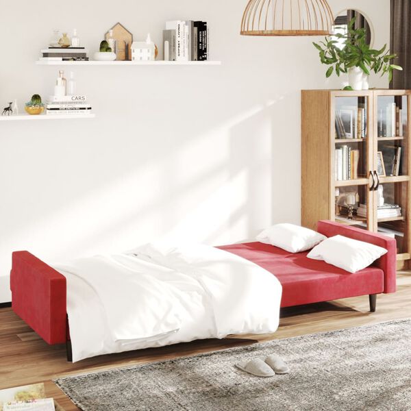 vidaXL Canap&eacute;-lit &agrave; 2 places Rouge bordeaux Velours