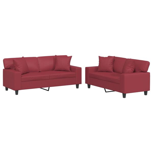vidaXL Ensemble de canap&eacute;s 2 pcs et coussins rouge bordeaux similicuir