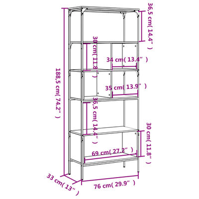 vidaXL Bibliothèque 5 niveaux chêne fumé 76x33x188,5 cm