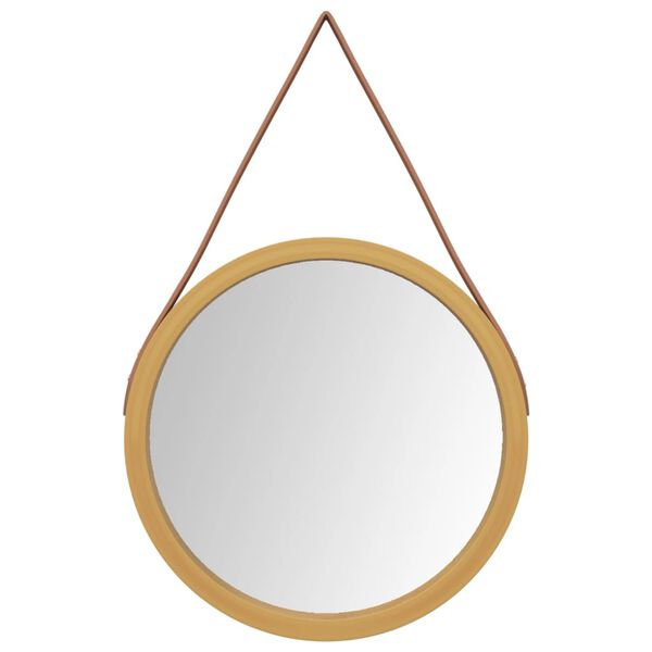 vidaXL Miroir mural avec sangle Dor&eacute; &Oslash; 35 cm