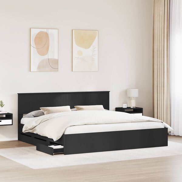 vidaXL Cadre de lit avec tiroir Noir 200 x 200 cm Bois Ing&eacute;nierie