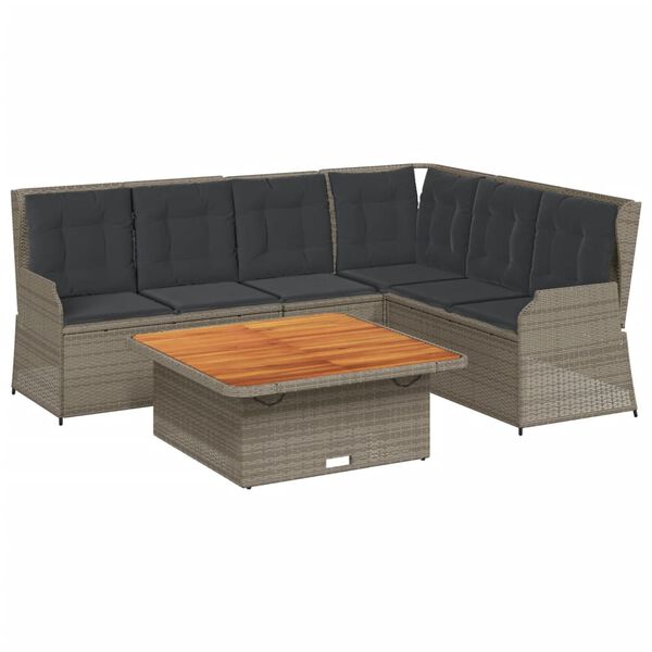 vidaXL Salon de jardin 5 pcs avec coussins Gris R&eacute;sine tress&eacute;e