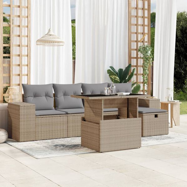 vidaXL Salon de jardin avec coussins 6 pcs beige r&eacute;sine tress&eacute;e