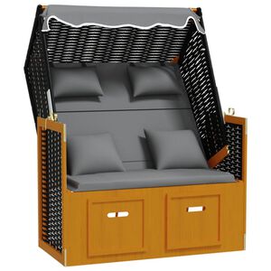 vidaXL Strandkorb coussin r&eacute;sine tress&eacute;e bois solide noir anthracite
