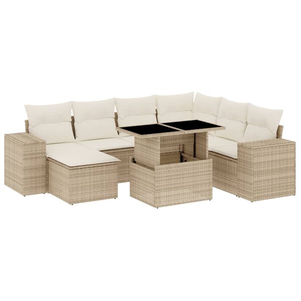 vidaXL Salon de jardin avec coussins 8 pcs beige r&eacute;sine tress&eacute;e