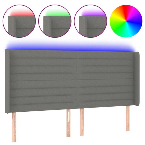 vidaXL T&ecirc;te de lit &agrave; LED Gris fonc&eacute; 183x16x118/128 cm Tissu