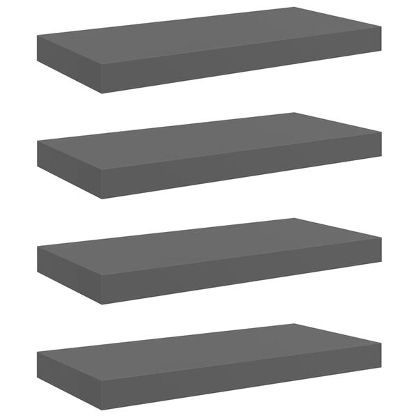 vidaXL &Eacute;tag&egrave;re murale flottante 4 pcs Gris brillant 50x23x3,8 cm MDF