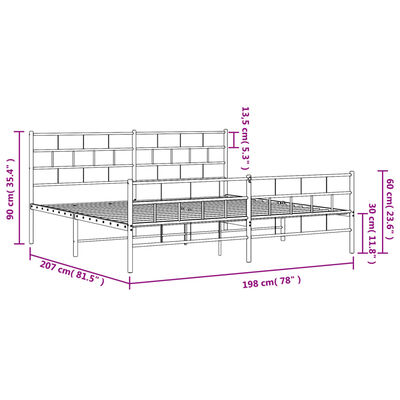 vidaXL Cadre de lit métal sans matelas avec pied de lit noir 193x203cm