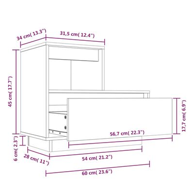 vidaXL Table de chevet Gris 60x34x51 cm Bois de pin solide