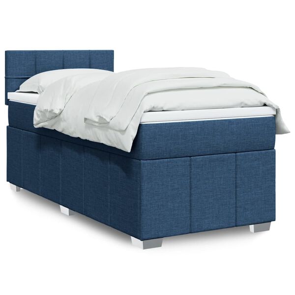 vidaXL Sommier &agrave; lattes de lit avec matelas Bleu 100x200 cm Tissu