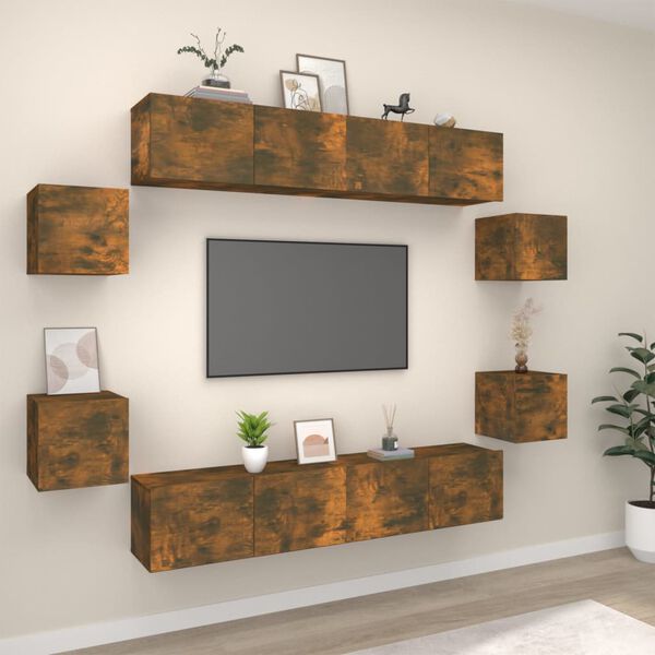vidaXL Ensemble de meubles TV 8 pcs Ch&ecirc;ne fum&eacute; Bois d'ing&eacute;nierie