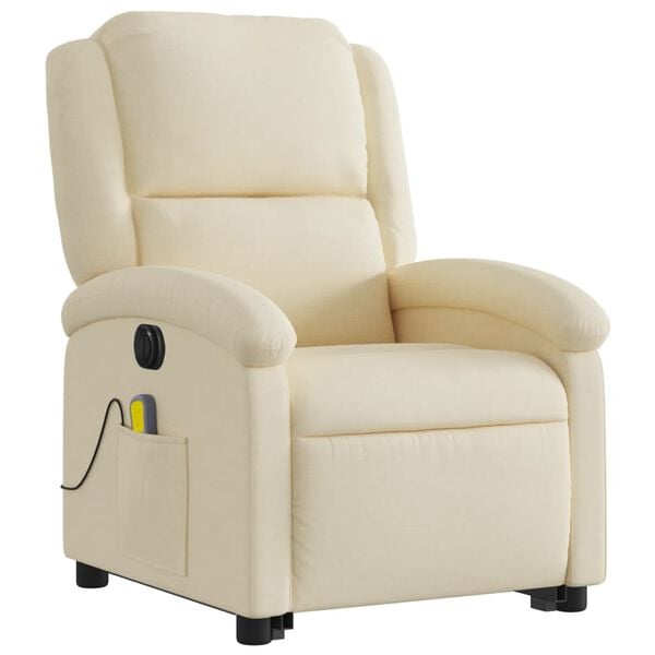 vidaXL Fauteuil inclinable de massage &eacute;lectrique Cr&egrave;me Tissu