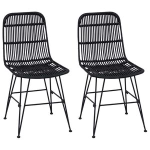 vidaXL Chaise de salle &agrave; manger 2 pc Rattan et Acier Noir