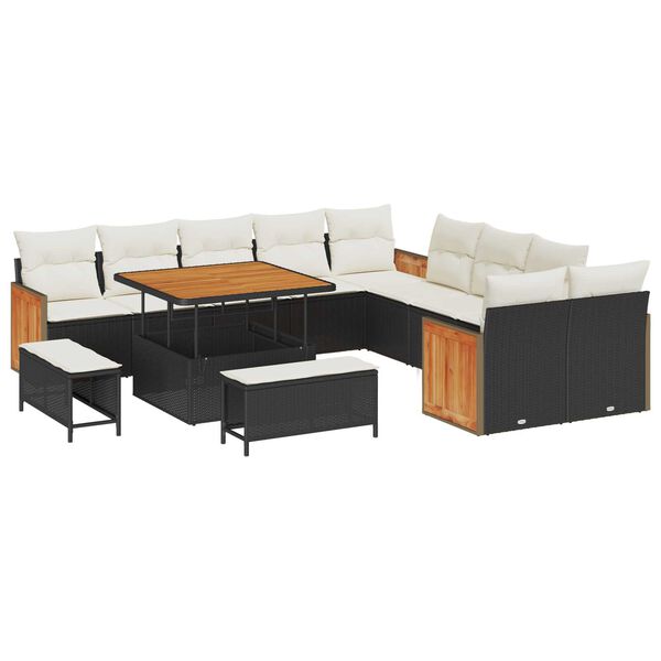 vidaXL Ensemble de canap&eacute; de jardin 17 pcs Noir et Cr&egrave;me polyrotin