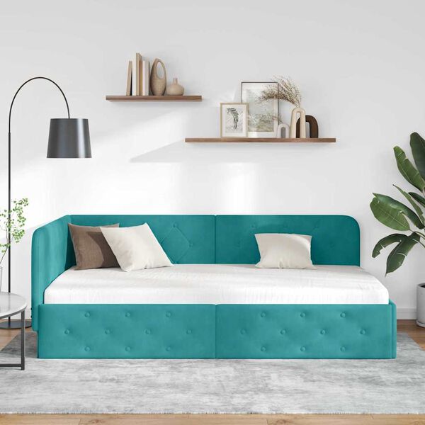 vidaXL Cadre de lit d'angle Turquoise 90 x 200 cm Velours