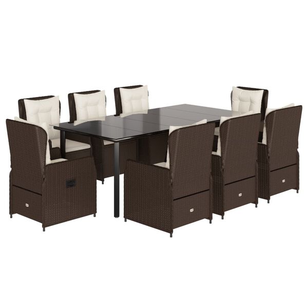 vidaXL Ensemble &agrave; manger de jardin et coussins 9 pcs marron poly rotin