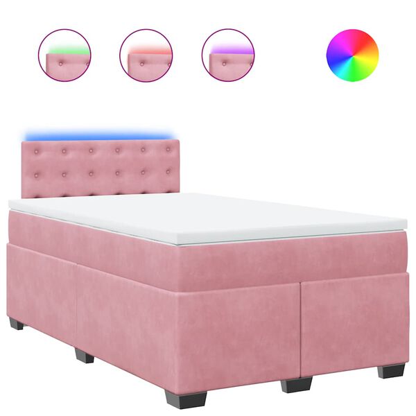 vidaXL Sommier &agrave; lattes de lit avec matelas rose 120x190 cm velours
