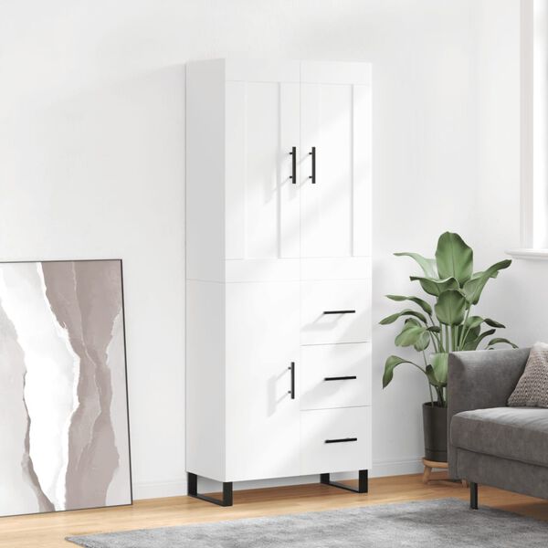 vidaXL Buffet haut Blanc 69,5x34x180 cm Bois d'ing&eacute;nierie