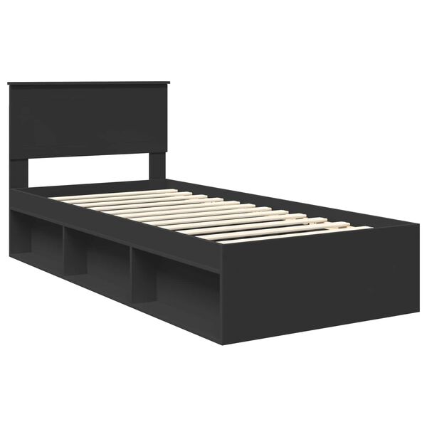 vidaXL Cadre de lit avec t&ecirc;te de lit Noir 90 x 200 cm Pin massif