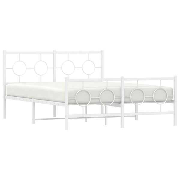 vidaXL Cadre de lit m&eacute;tal sans matelas et pied de lit blanc 135x190 cm
